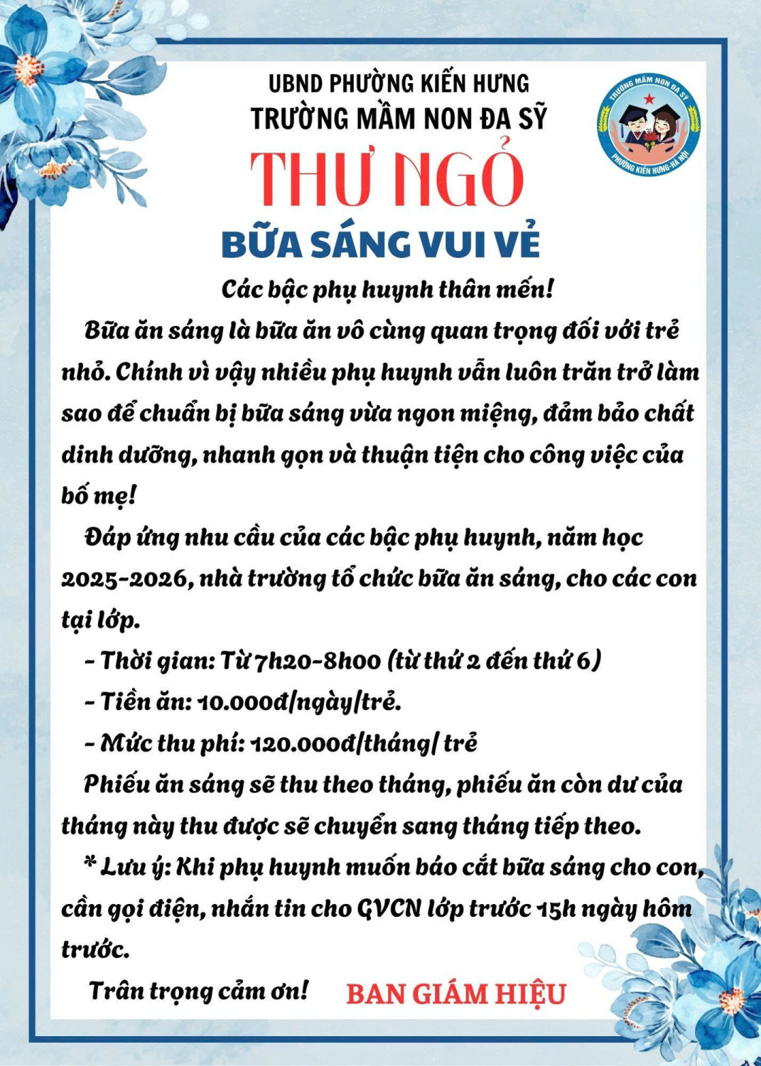 BỮA SÁNG NGON – KHỞI ĐẦU NGÀY MỚI TRÀN ĐẦY NĂNG LƯỢNG TẠI MẦM NON ĐA SỸ