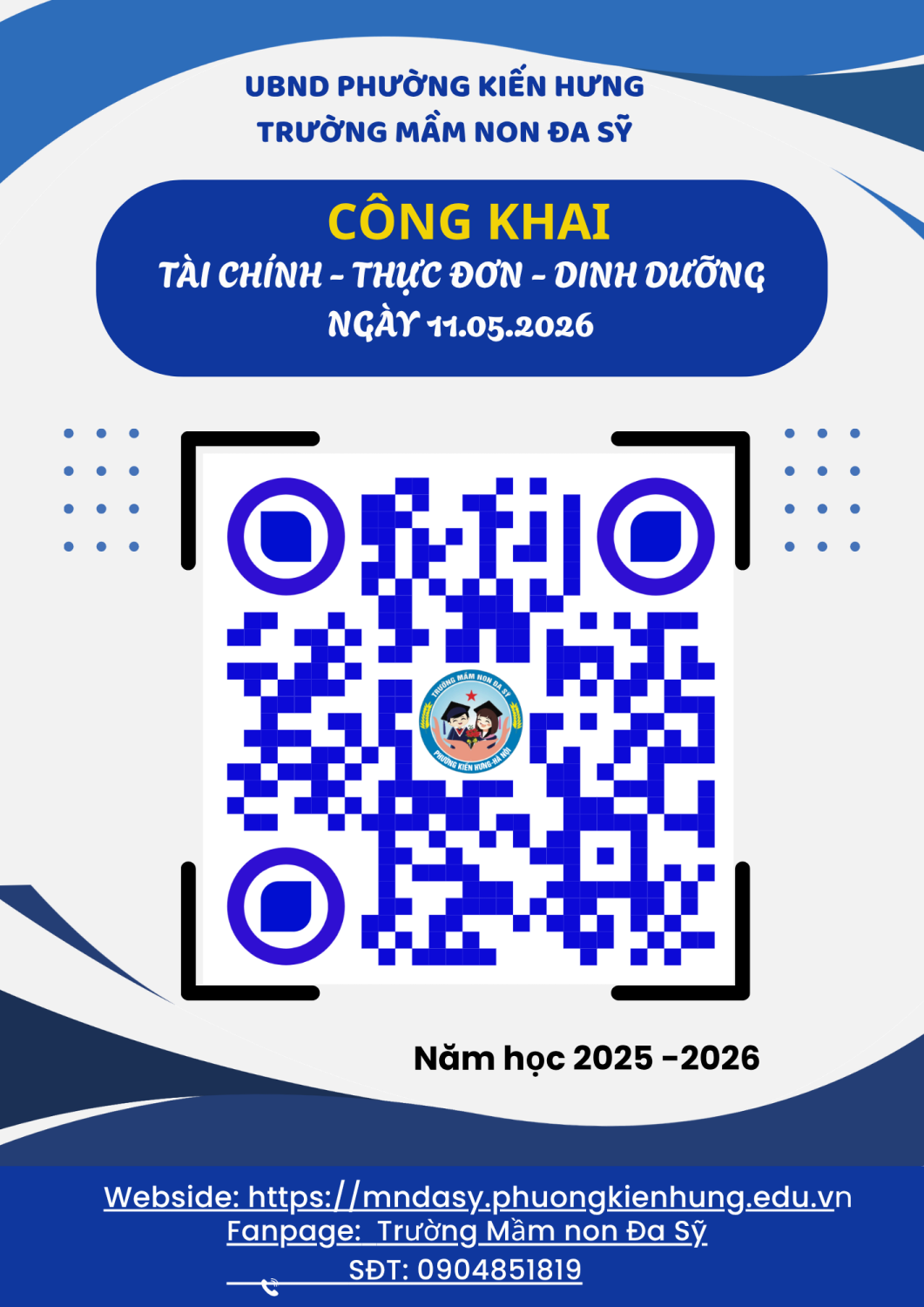 CÔNG KHAI THÔNG TIN BẾP ĂN BÁN TRÚ QUA MÃ QR TẠI TRƯỜNG MẦM NON ĐA SỸ